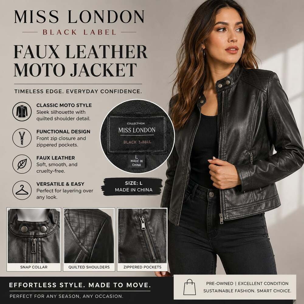 Miss London Black Label Women's Faux Leather Moto Jacket